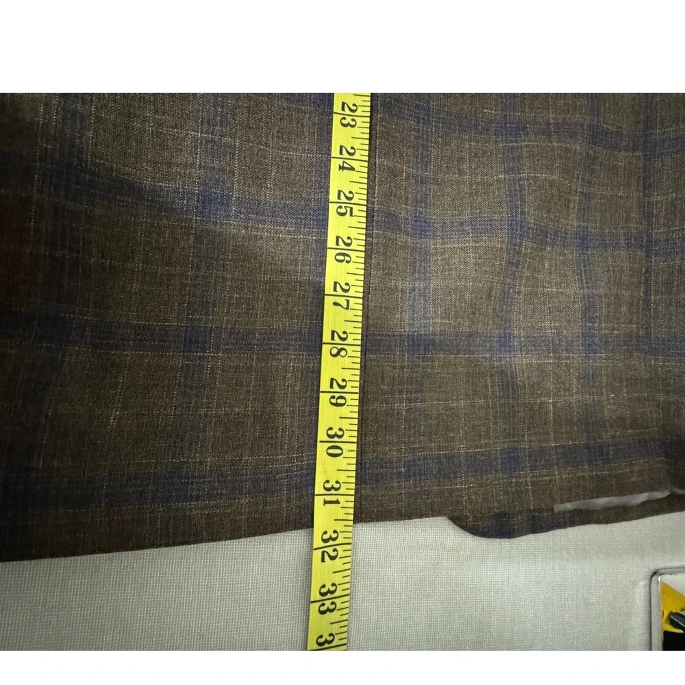 Sartoria Castangia Brown‎ Plaid 2 Button Blazer Wool/Silk/Linen 46 Brown/Blue